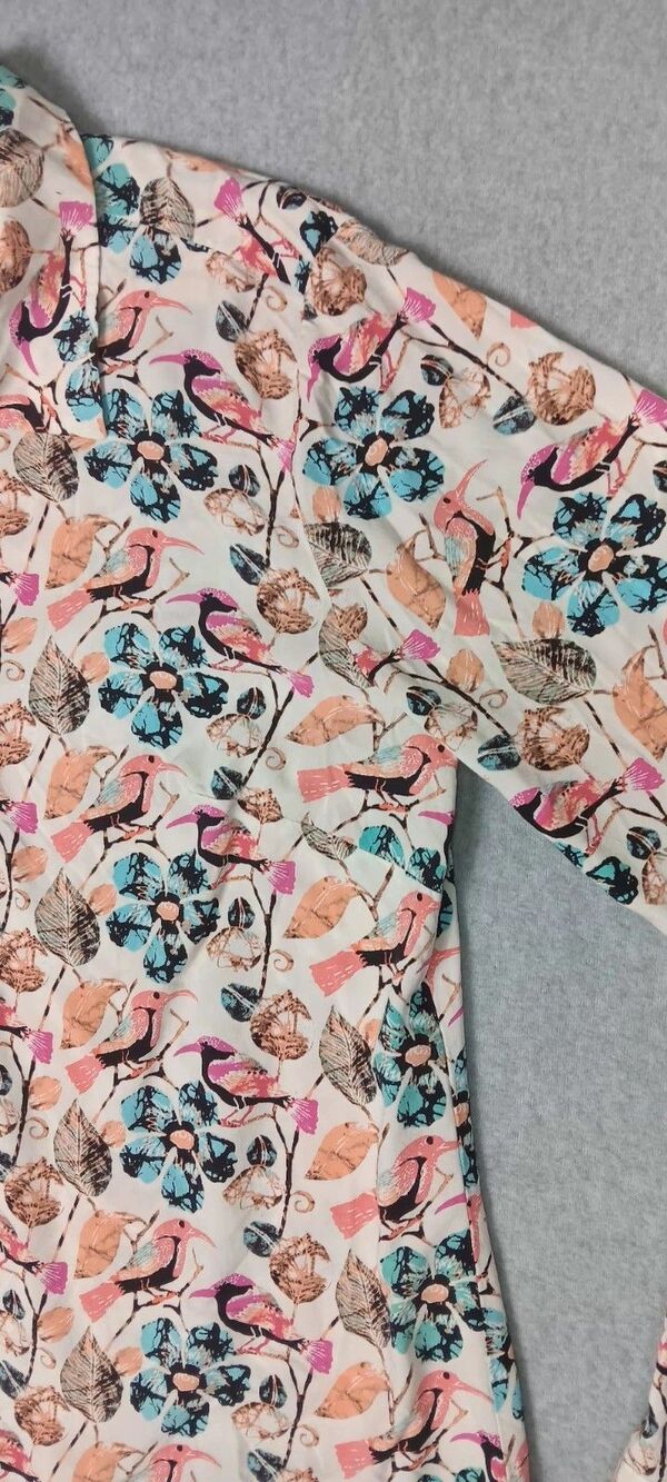 Talbots Long Roll Tab Sleeve Button Up M Floral Bird Print Artsy Career Casual - Picture 5 of 12